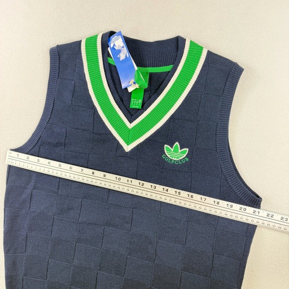 Adidas V Neck Sweater Golf Club Size M Mens Indigo/Green Preppy Knit JN9736, NWT - Picture 7 of 8